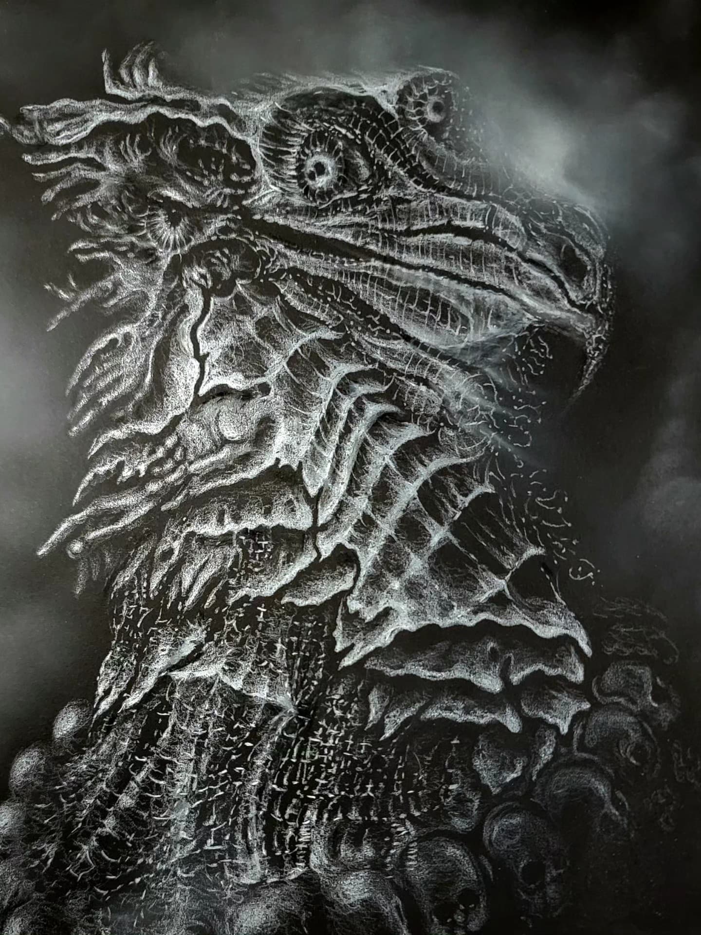 Intricate bird creature drawing