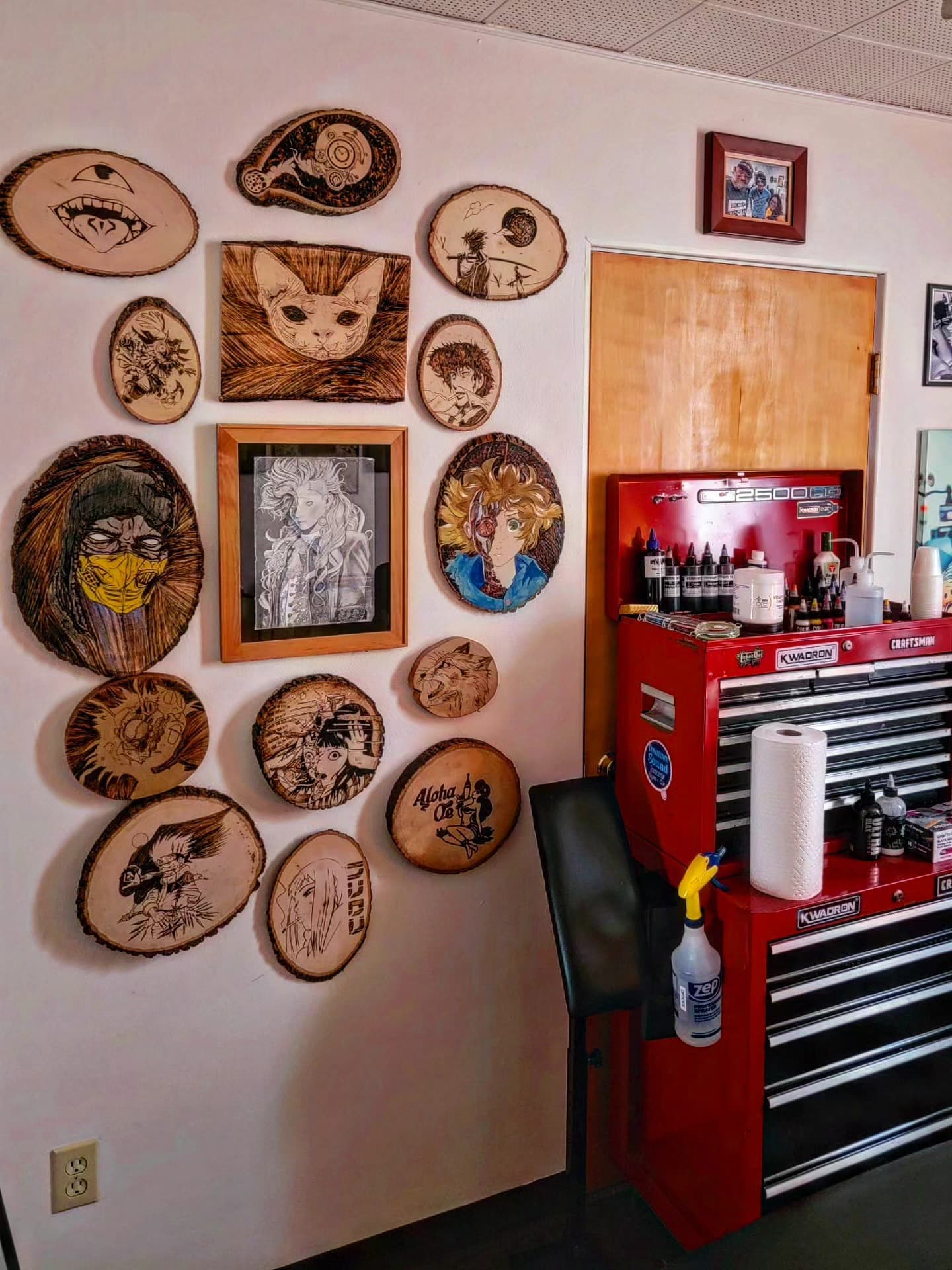 Burned wood art and portraits