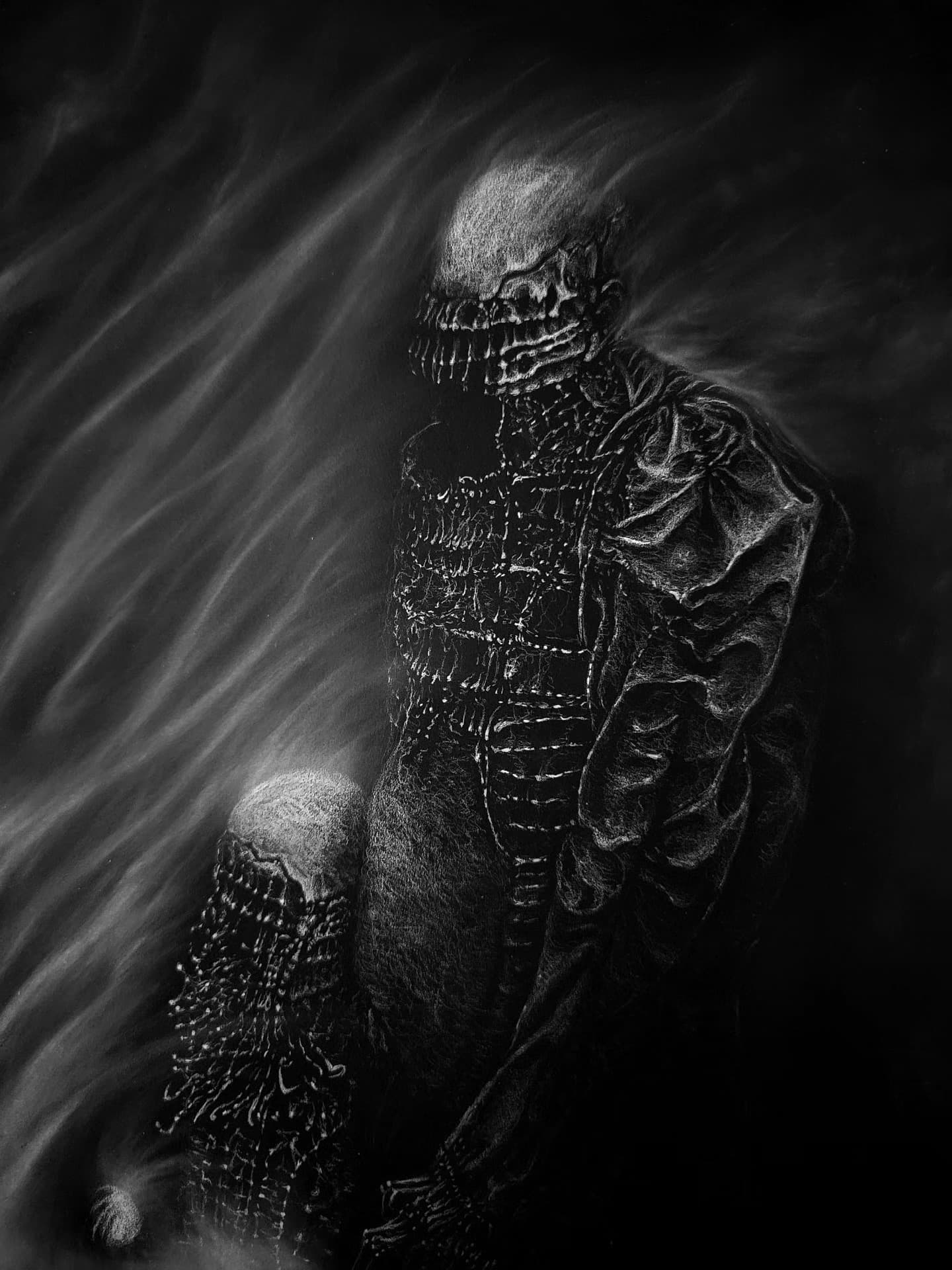Ornate armored figure drawing